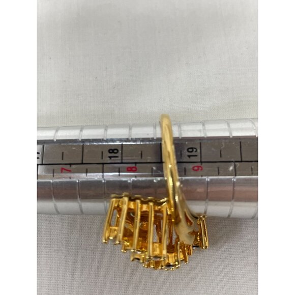 Gold-tone Cocktail Ring Clear Stones Statement - Picture 4 of 4